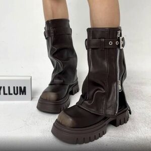 Platform Fold Over Chunky Boots - Brown / 7.5